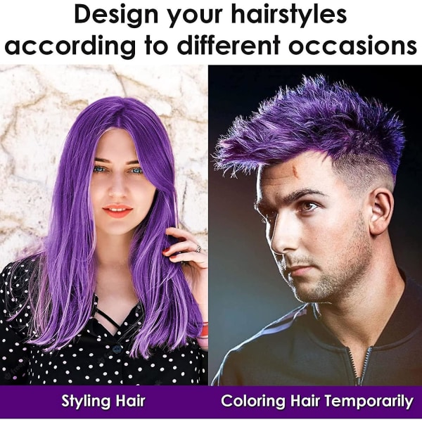 Midlertidig hårvoksfarve, lilla hårfarve, lilla hårvoks hårfarve mudder, hårsprayfarve til mænd kvinder øjeblikkelig styling