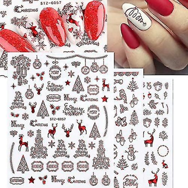 9 ark Jule-nail Art-klistermærker Decals Ny 3d Snowflake Elg-mønster Gør-det-selv dekorationsværktøj Tilbehør Lang skønhed Til Kvinder Piger Børn (rød)