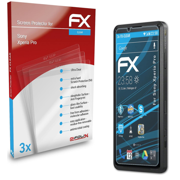 atFoliX 3x Schutzfolie Compatibel Sony Xperia Pro Displayschutzfolie klar