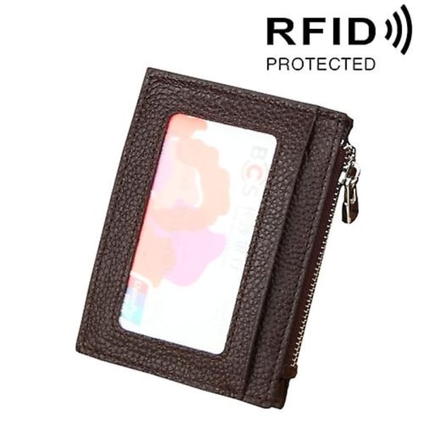 Cowhide Leather Solid Color Zipper Card Holder Wallet Rfid Blocking Card Bag Protect Case Coin Purse, Size: 11*8*1.5cm