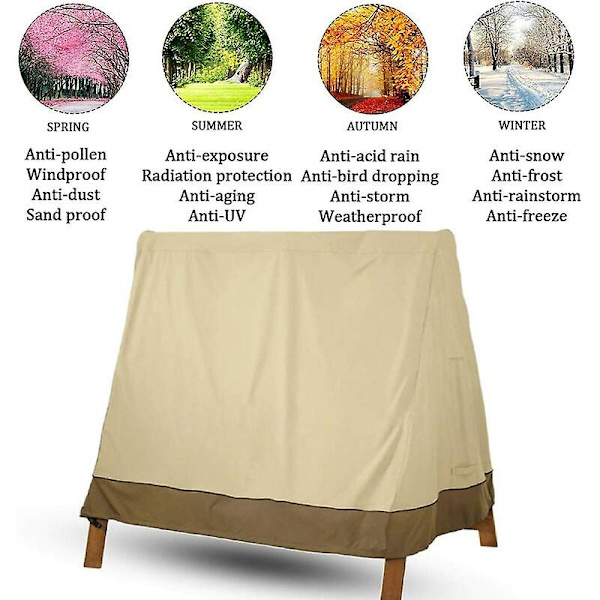 Vedenpitävä 3-paikkainen puutarhakeinusuojus, 210d Oxford-keinutarpaulin, UV-suojattu suojus ulkokeinulle, beige, 182x139x170cm Lo-ron