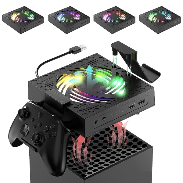 Køleblæser til Xbox Series X-konsol med Rgb LED-lys, 3 gear justerbar blæserhastighed, med 2 holdere, Xbox Series X-tilbehør