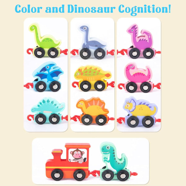 Tre Dinosaur Numbers Train Game, Småbarnsleker Bursdagsgave, Tretogsett Dinosaur Leker, Småbarnsleker Julebursdagsgave