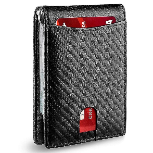 Minimalistisk slimmad plånbok för män med pengarklämma Rfid-blockerande frontficka Läderplånböcker för män