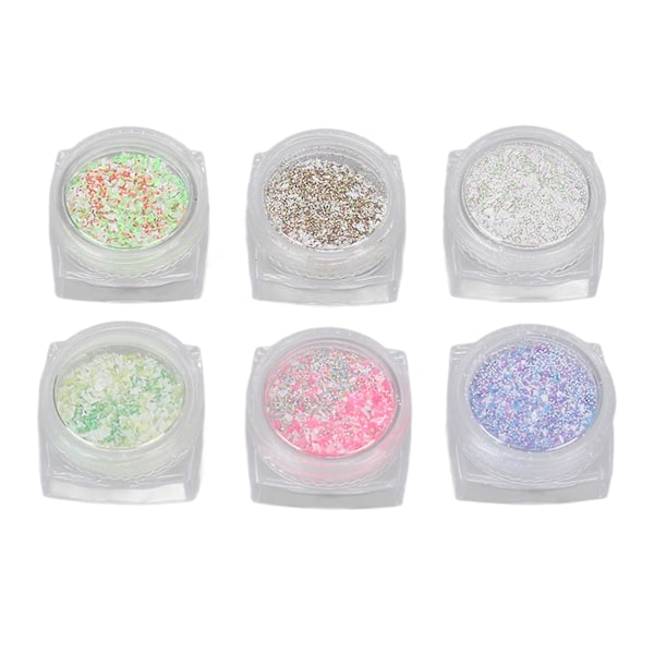 6 lådor nagelkonst glitterpulver blandad färg superfin manikyr dekoration damm sand för nagelsalong