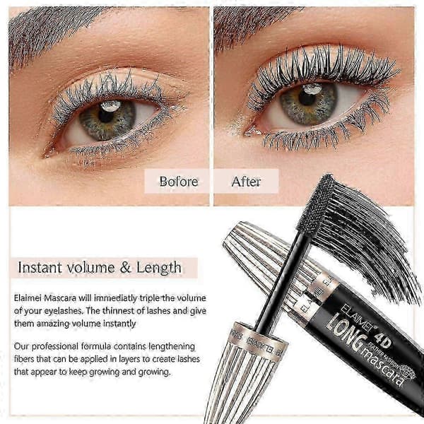 e ELAIMEI Vanntett 4D Sminke Øyevippemascara Øyevippesminke Silkefiber Vippeforlengelse Lang Mascara