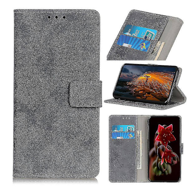 For Samsung Galaxy A32 5g / M32 5g Retro Style Læderpung Stativ Etui Telefon Cover - Grå