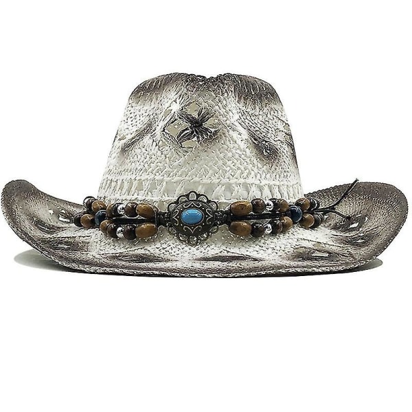 Naisten Straw Hollow Western Cowboy Hat Lady Käsintehty Bohemia Feather Sombrero
