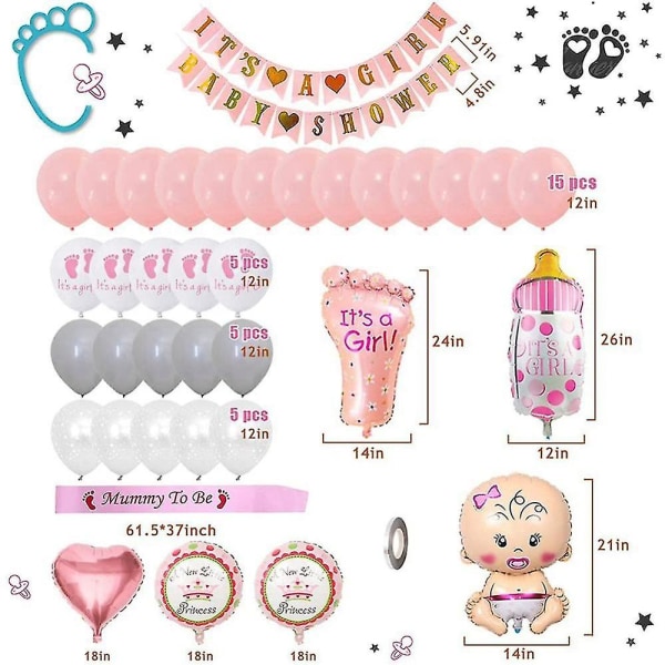 Baby Shower -koristeet tytölle, baby shower vaaleanpunaiset set, baby shower tytölle, se on baby