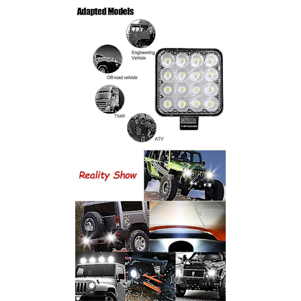 4 x 48w LED-arbejdslys, firkantet projektør 12v 24v langtrækkende LED-forlygter Ip67 spot flood baklys til bil lastbil traktor Suv båd(4 stk)