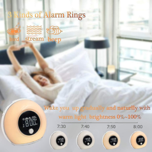 Berøringslampe ved sengen, 5-i-1 LED-bordlampe med Bluetooth-høyttaler, 12/24-timers digital vekkerklokke