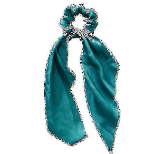 Kvinder Pige Bue Satin Bånd Hestehale Tørklæde Hår Bånd Scrunchies Elastik Qinhai green