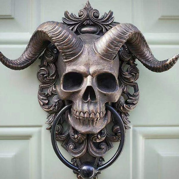 1 stk Gothic Style Horned God Skull Hængende Dør Knocker - Pendant Dør Ornament Fåre Dekor Væg Harpiks Håndtag Kraniet Myste