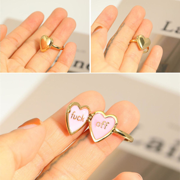 Justerbar ring Fuck-off Heart Band Ring Inspirerande Personlig Smycken