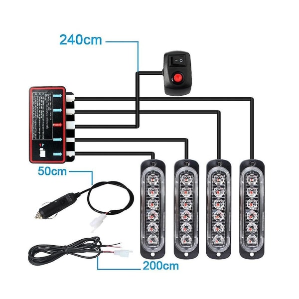 Trådlös bilfjärrkontroll 12v en släp fyra i 24led högeffekts nödljus A