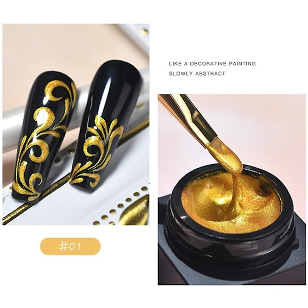 5ml Guld Stämplingsgel Nagellack Svart Vit Varnis Nagelgel Färg Rita Linje