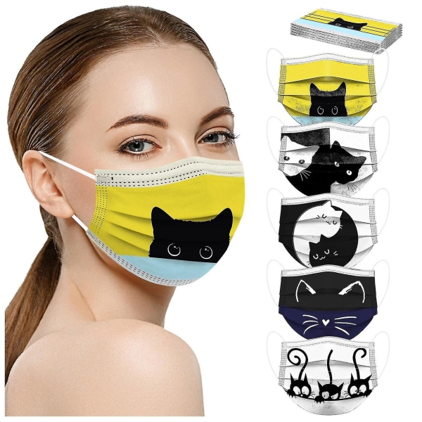 50 kpl Adults Multi-cat Prints Hengittävä 3-kerroksinen kertakäyttöinen maski