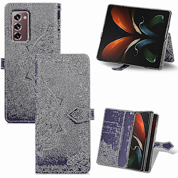 Samsung Galaxy Z Fold2 Etui Lær Lommebok Deksel Emboss Mandala Magnetisk Flip Beskyttelse Støtsikkert - Fiolett