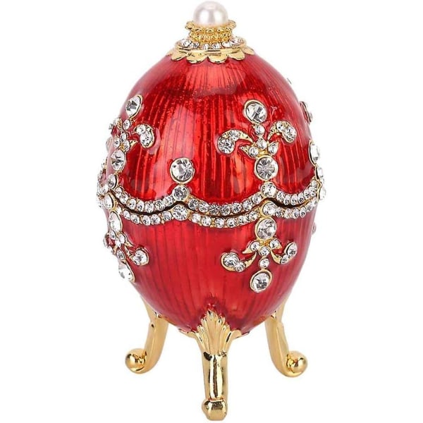 Faberge æg, påskeæg håndmalet emalje Faberge æg skinnende diamanter påskeæg pynteboks til halskæde Armbånd Ring Skrivebordsdekorationer