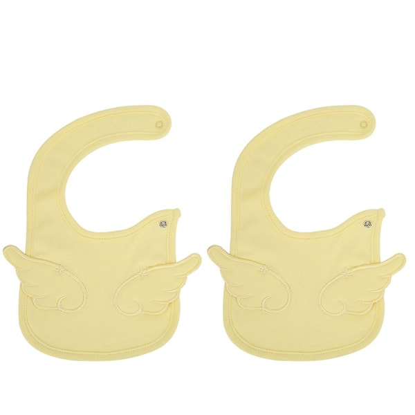 Yellow Pure Cotton Infant Bib - 2PCS Waterproof Embroidered Angel Wing Cartoon Baby Saliva Towel