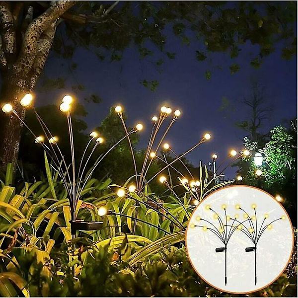2 Pak Solcelle Glødorm Udendørs, Solcelle Led Glødorm Stiklys, Solcelledrevet Glødorm Lys, Udendørs Solcellelamper, Solcelle Havelamper-10 Led Perler
