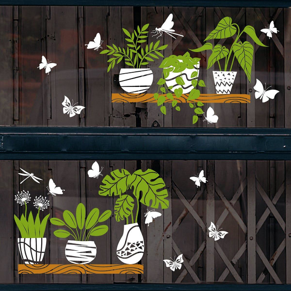 Fönsterklistermärken - 1 häpnadsväckande grönt krukamönster dekorativa statiska klistermärken för att hindra fåglar från