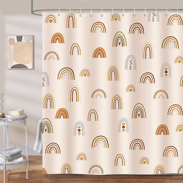 Boho regnbue dusjforheng 72 x 72 tommer Mid Century abstrakt minimalistisk barn dekorativt badeforheng polyester stoff vanntett baderomsgardin Wit