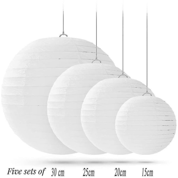 20 Hvide Runde Papirlangerner Med Trådstiver, Forskellige Størrelser