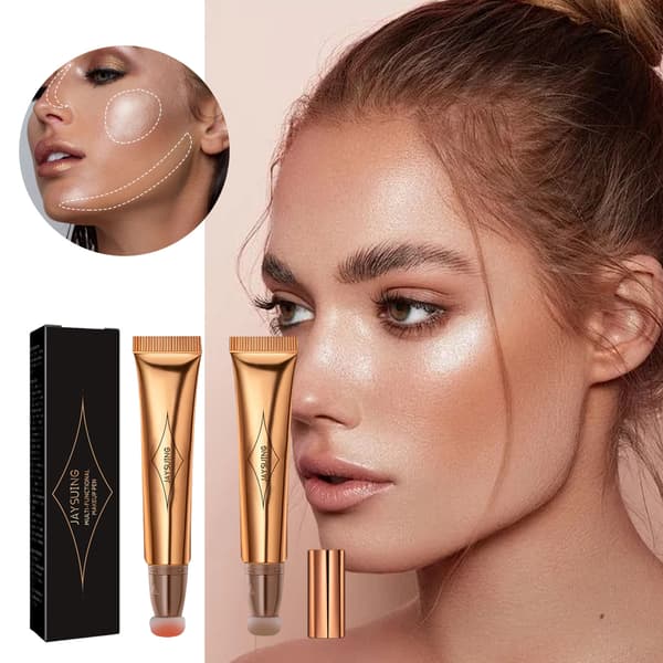 Jaysuing Multifunktionel Makeupbørste, Contouring Flydende Contouring Blush, Highlighter Stick peach pink