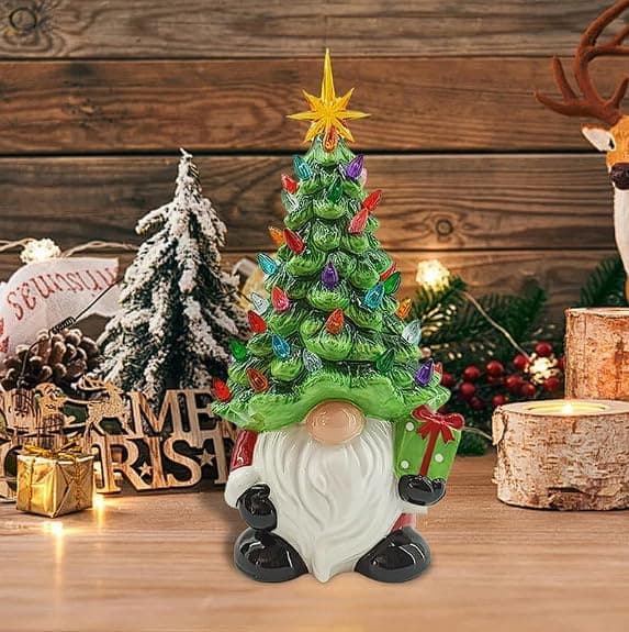2-pak julepynt Lysende harpiksgnom Farverige lys Keramisk juletræ