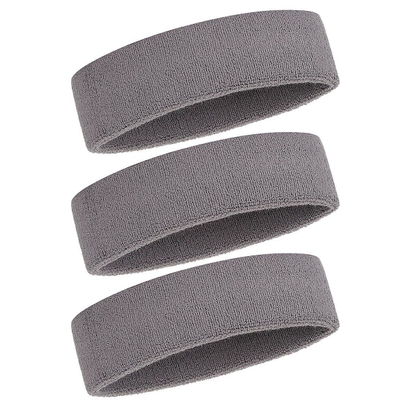 Sportspannebånd for menn og kvinner - 3-delte sportspannebånd Fukttransporterende sportsbånd i bomullsfrotté (grå)