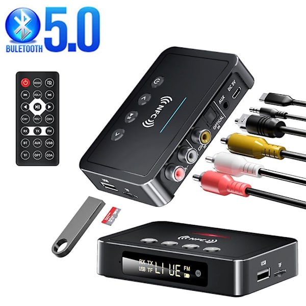 Trådløs Bluetooth 5.0 Lydtransmitter Modtager Nfc Hifi Musikadapter Aux Rca