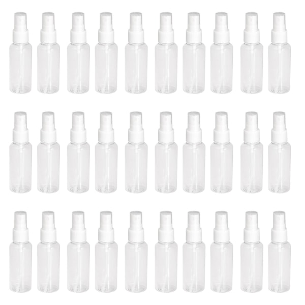 30 kpl läpinäkyviä tyhjiä suihkepulloja 50 ml muovinen mini uudelleentäytettävä säiliö tyhjä kosmetiikkapakkaus