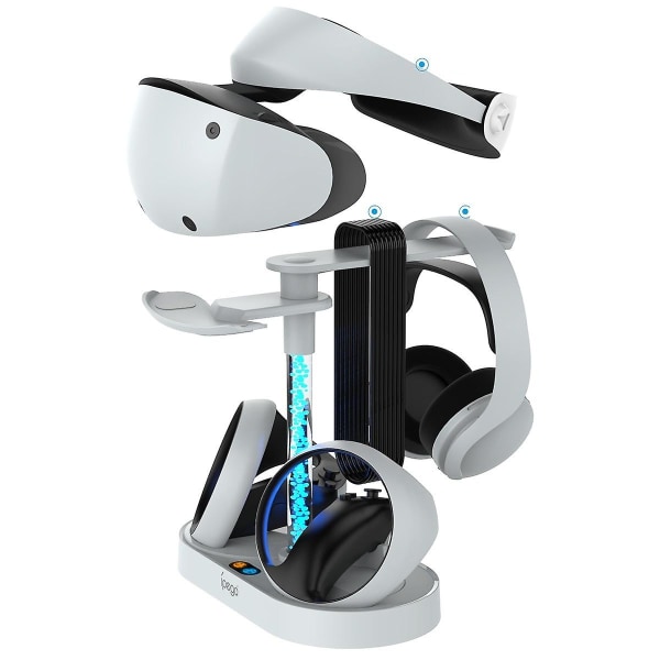 Magnetisk regnbue ladestasjon kompatibel med PS VR2-kontroller, med PS5-headsetstativ og RGB-lys, PS VR2-tilbehør