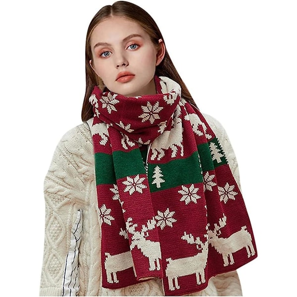 Red Christmas Scarf Fawn Knitted Scarf Ladies