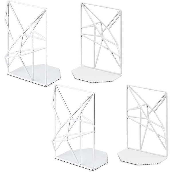 Bogender, bogstøtter hvide, dekorative metal bogender støtter til hylder, unikt geometrisk design (1 par/2 stykker)