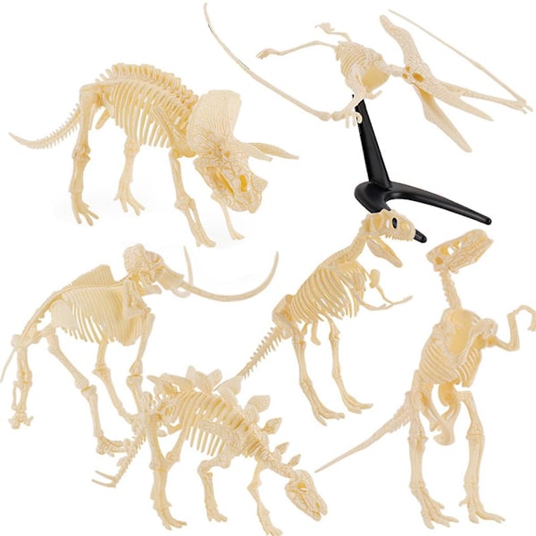 6pcs Dinosaur Skeleton 3d Puzzle Model Figurines Diy Assembly Dino Mammoth Bone