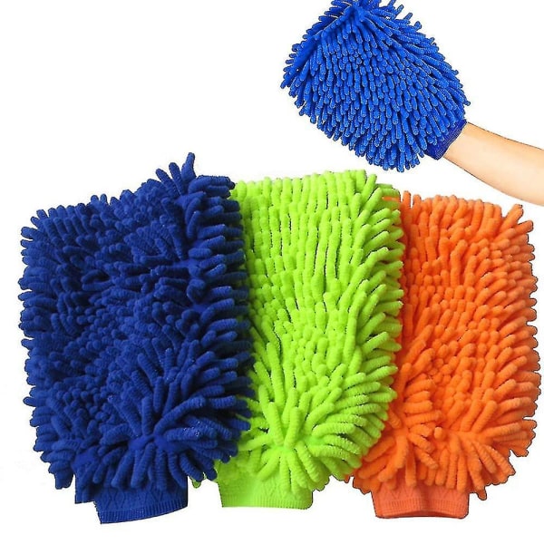 3 stykker Chenille bilrengøringshandske, bilvaskehandske, mikrofiber rengøring bilrengøring, 3 farver