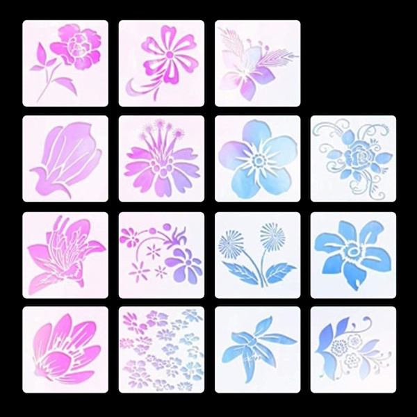 15 kpl luovia kukkamaalauksia varten Stencilit Uudelleenkäytettävä DIY Graffiti DIY-askarteluun