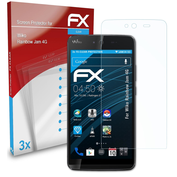 atFoliX 3x beskyttelsesfolie kompatibel med Wiko Rainbow Jam 4G Displaybeskyttelsesfolie klar
