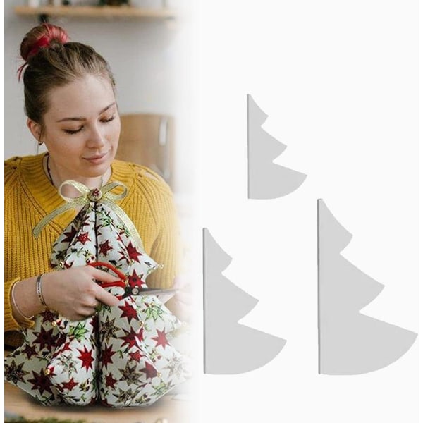 3 stk Stof juletræsskabelon, håndlavet quiltningssæt mønsterskabelon til 3 størrelser, DIY Cut On Fold skabeloner