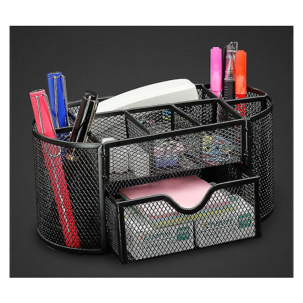 Skrivebordstilbehørs Organizer Caddy Mesh Opbevaringskurve Metal Mesh Desktop Fil Sorter Organiser, Sort