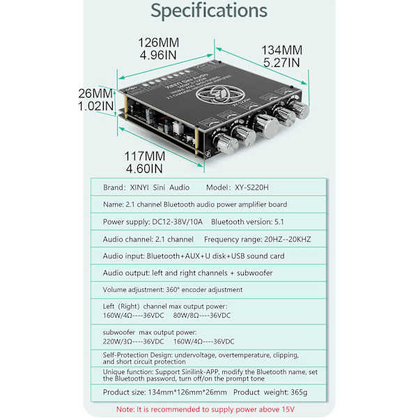 Tda7498 Bluetooth-kompatibel 5.1 förstärkarkort Aux-ingång Hifi-ljud