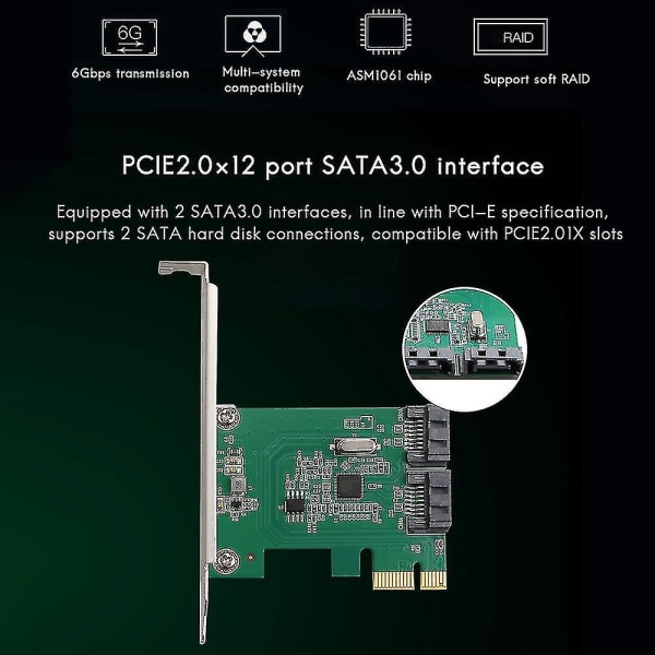 Pcie 2.0 X1 - 2 Port Sata3.0 Riser Card Ams1016 laajennuskortti