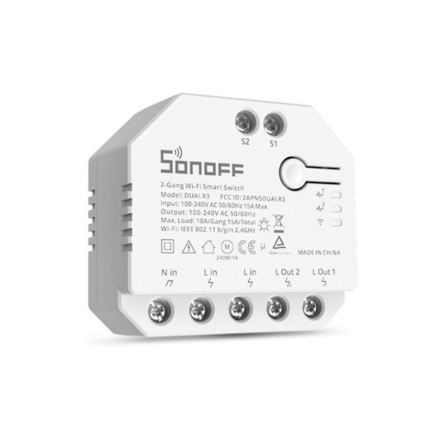 Sonoff Dual R3 Smart Wifi-bryter 2-veis kontroll Diy Mini-bryter Strømmåling 2 Gang stemmekontroll
