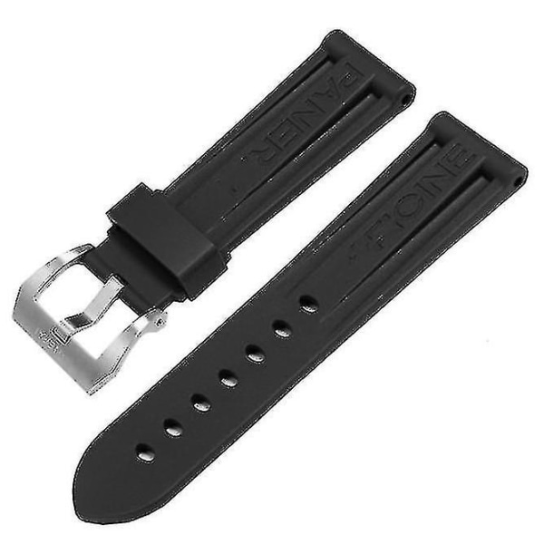 Svart Klokkebånd Silikongummi Klokkebånd Erstatning For Panerai Strap Tools Stålspenne