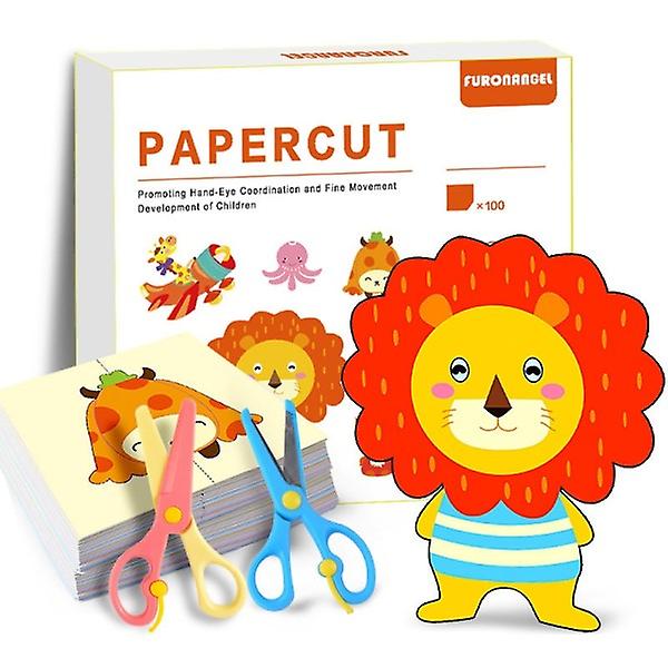 100 kpl sarja Set värikäs paperin taitto- ja leikkauslelut lasten eläinkirja taidekäsityö