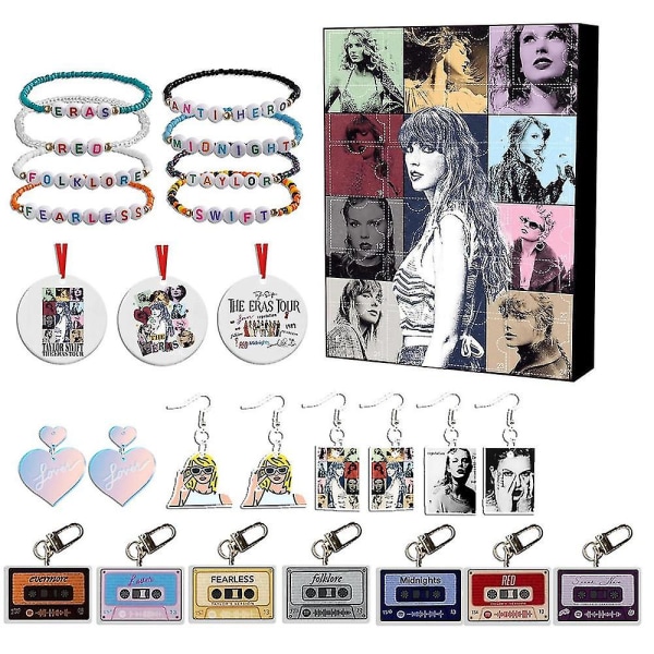 2023 jul Taylor Swift-tema adventskalender, 24 dagars julnedräkning Blindbox, Armband Ornament Kit Tillbehör Fans Presenter