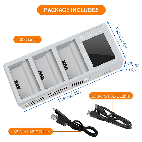 Nopea lataushubi Mini 3 Pro/mini 3 -akulle USB-laturit LCD-näytöllä