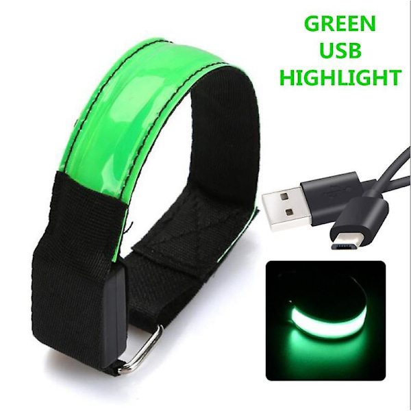 Nattlöpande armband med LED-ljus för utomhussporter, USB-uppladdningsbart säkerhetsbälte för arm och ben green usb models